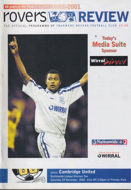 Tranmere Rovers v Cambridge United Match Programme 2001-11-24